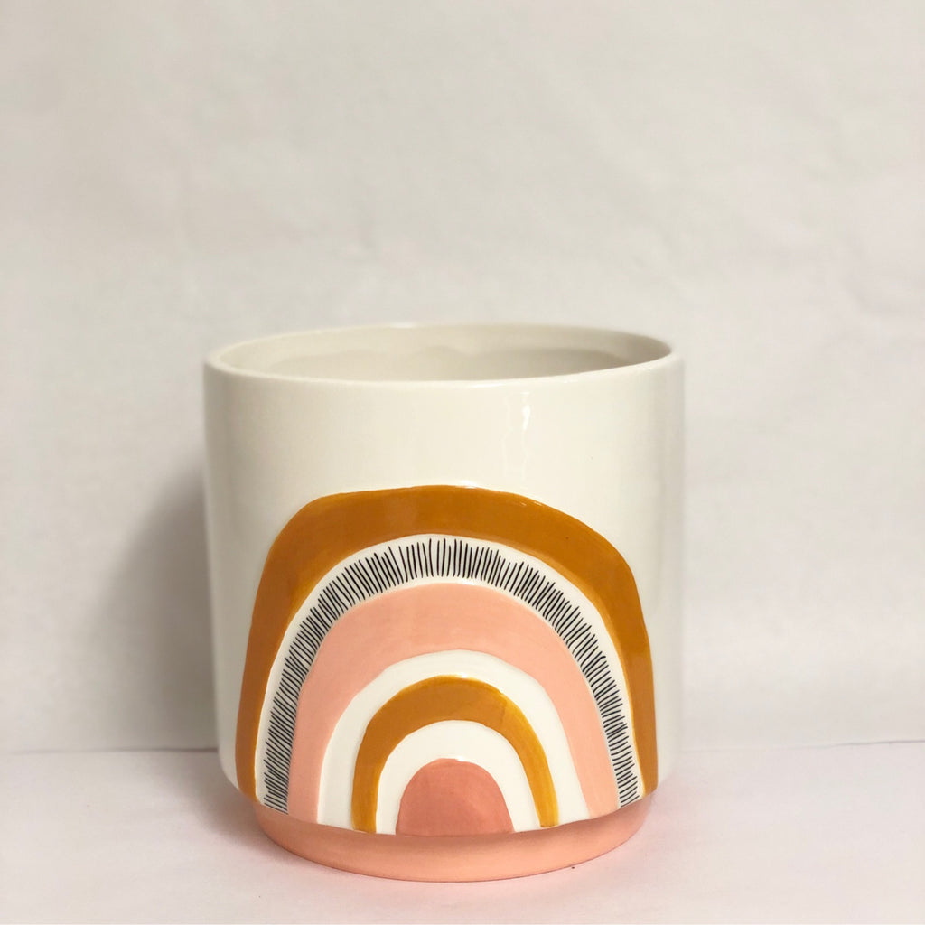 Woodstock Rainbow Planter / White w. Mustard & Pink