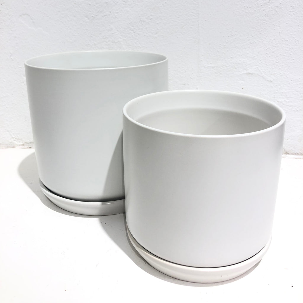 Cylinder Planter w/ Saucer - White/Chalk