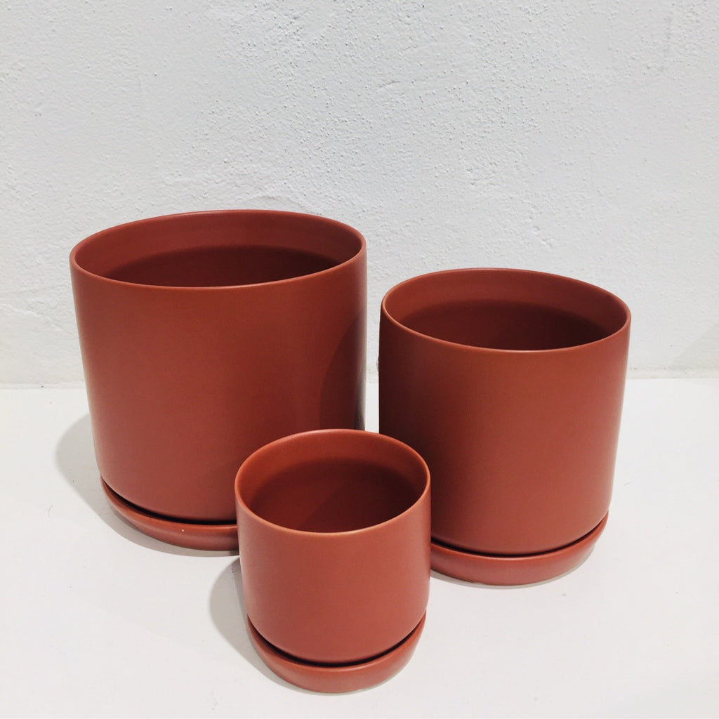 Cylinder Planter w/ Saucer - Desert Red